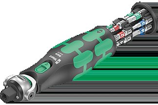 The compact Zyklop Pocket ratchet with bit magazine for the pocket.